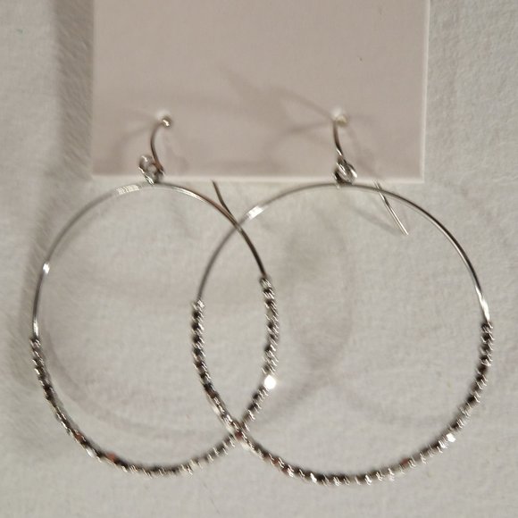 Ann Taylor LOFT Silver Dot Drop Hoop Earrings - Picture 6 of 7